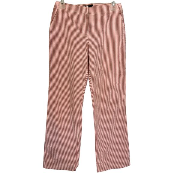 J. Crew Striped Seersucker Pants Red White Straight Leg Stretch 59798 Size 0 - Picture 2 of 10
